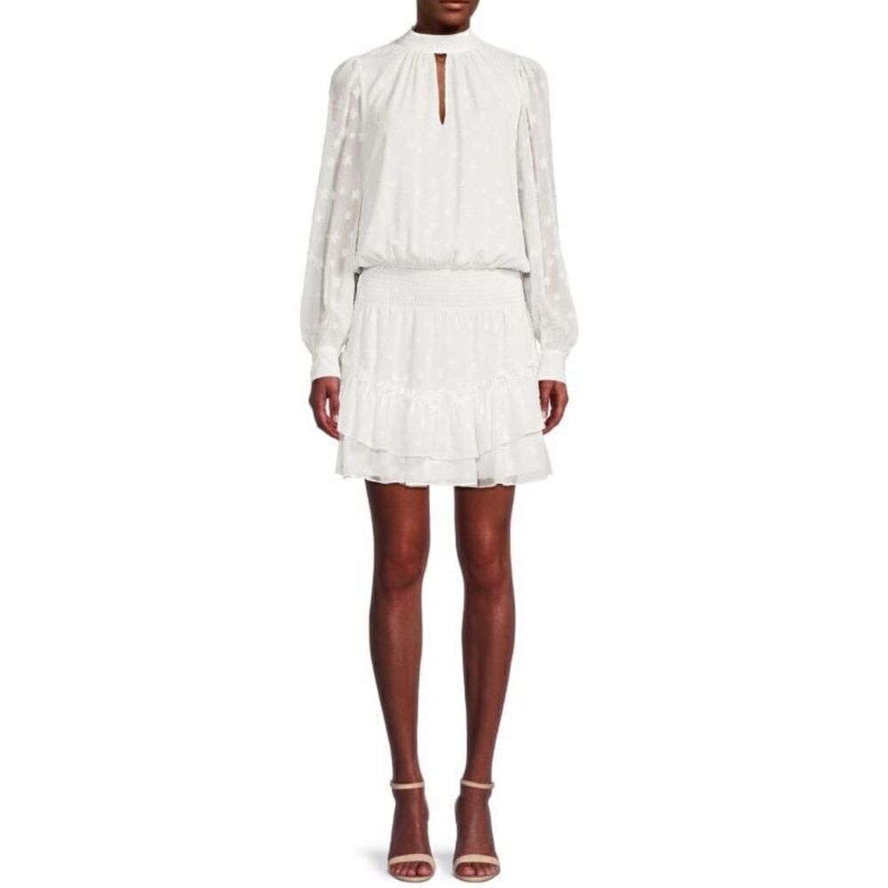 RAMY BROOK Sashah Star Pattern Blouson Dress in White NWT Size Small
